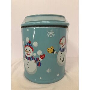 Mrs‎ Fields Holiday Ceramic Cookie Jar Snowman Cute Blue Festive Kitchen Decor